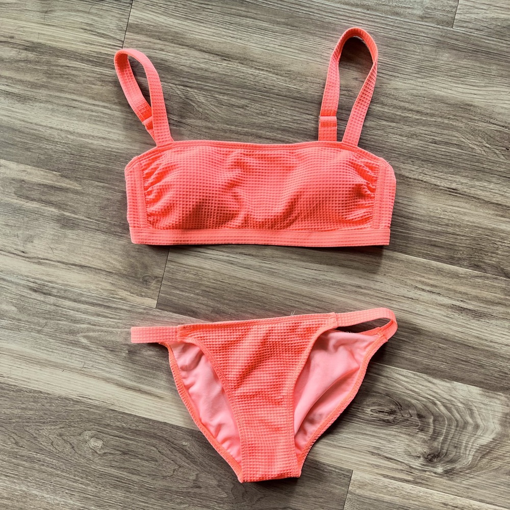 Bright Coral waffle bikini.
